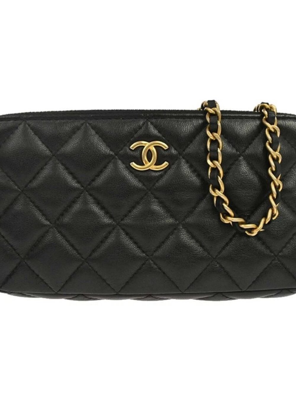 Chanel Black Lambskin Double Zip Chain WOC Shoulder Bag 179424